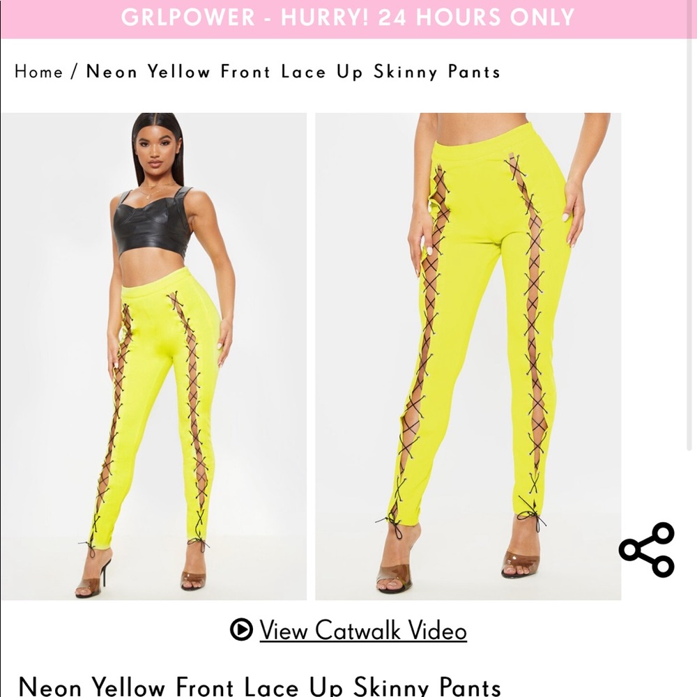 PLT Neon Yellow Front Lace Up Skinny Pants